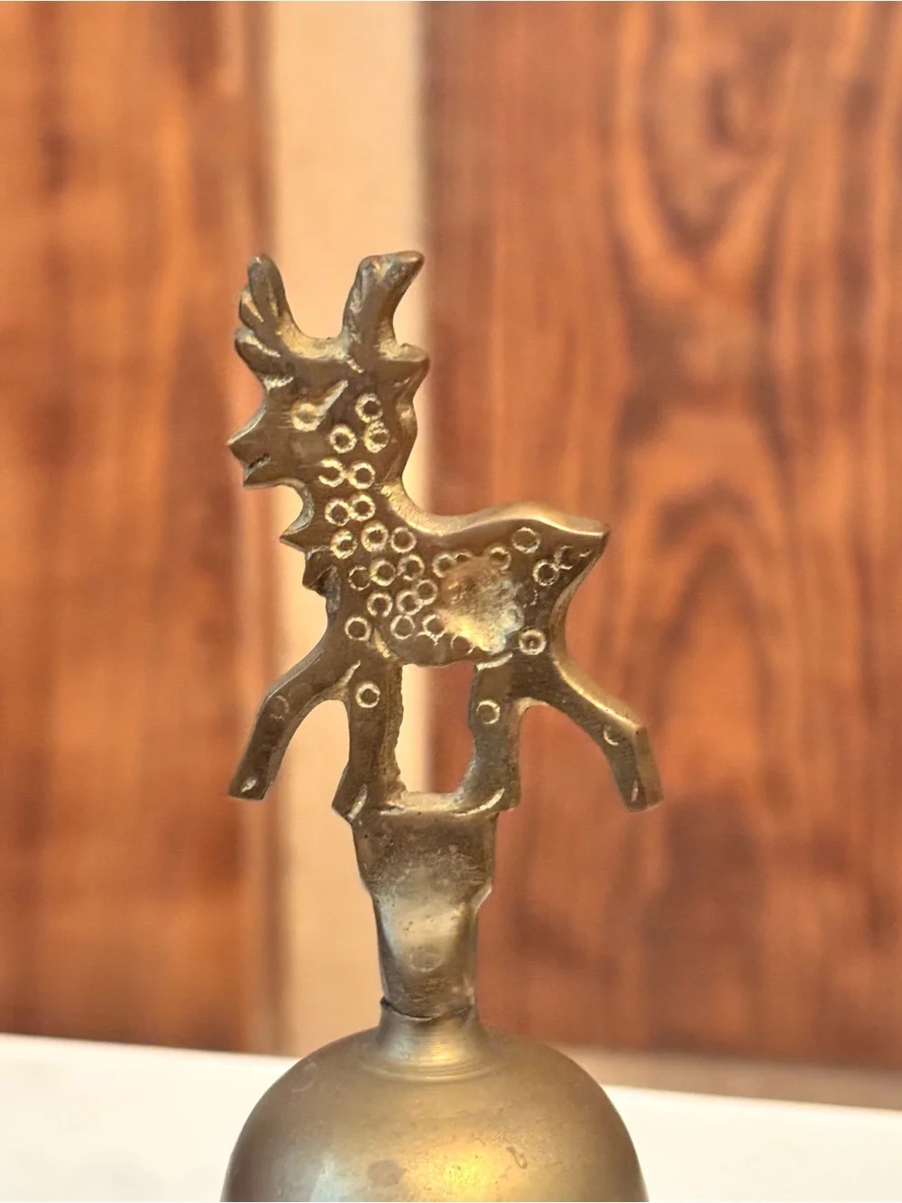 Brass Bell with Decorative Deer Finial - Gold Tone